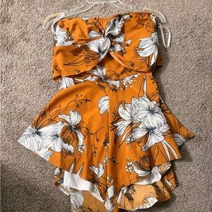 SHEIN Orange Floral Strapless Blouse